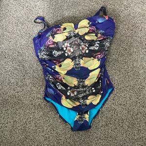 Modcloth Purple and Yellow Floral One Piece Swimsuit